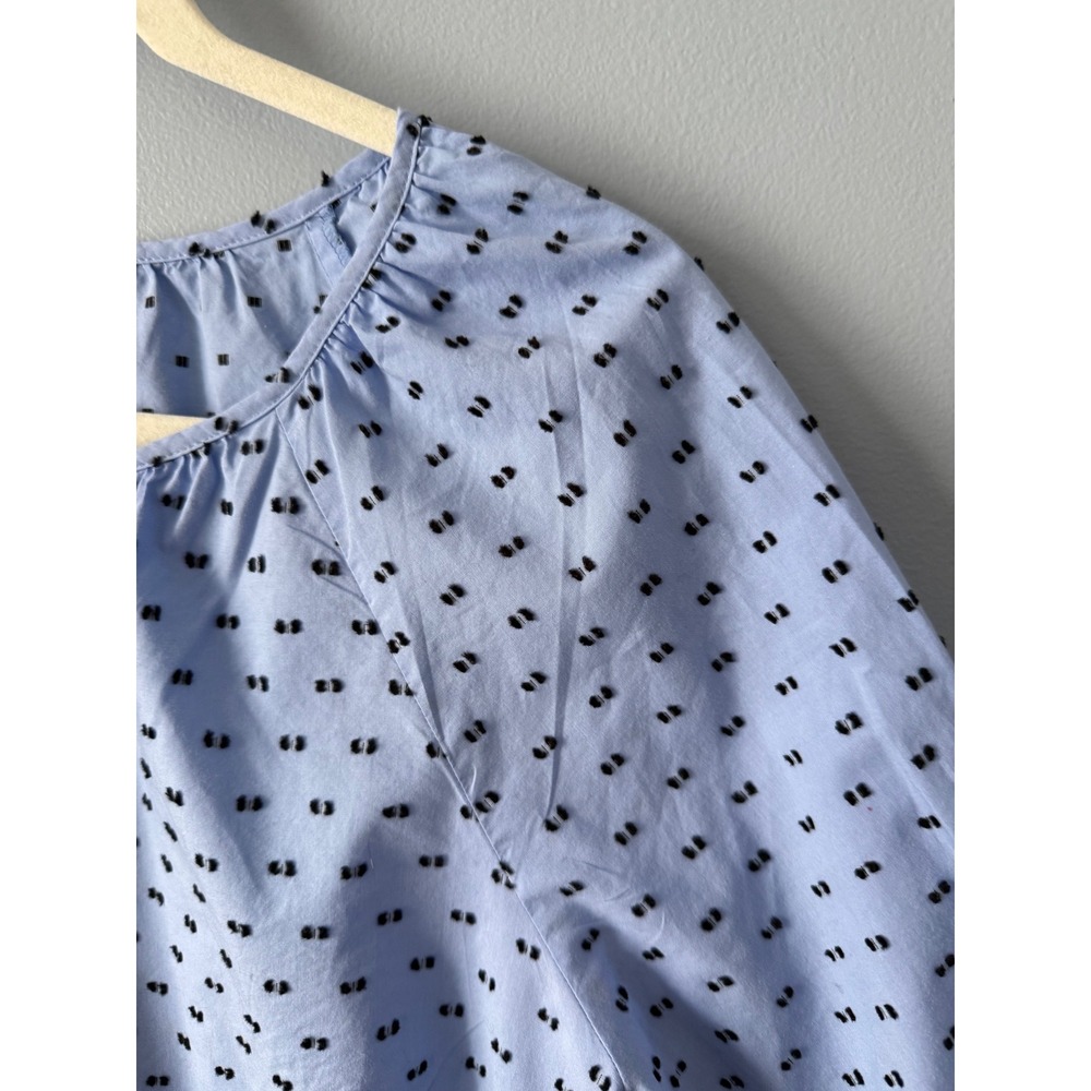 Talbots Women Light Blue Black Dot Print 3/4 Sleeve Button Neck Tunic Top Size L - Picture 9 of 12
